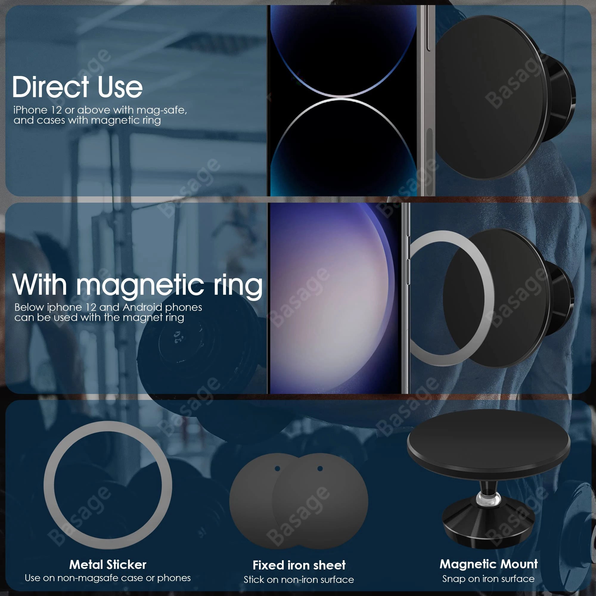 Support magnétique double-face large pour smartphone